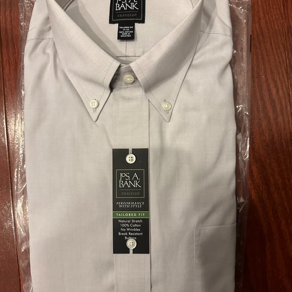 Jos A. Bank Men's dress Traveler Tailored Fit Gray Shirt Size 17-33 - Picture 1 of 7